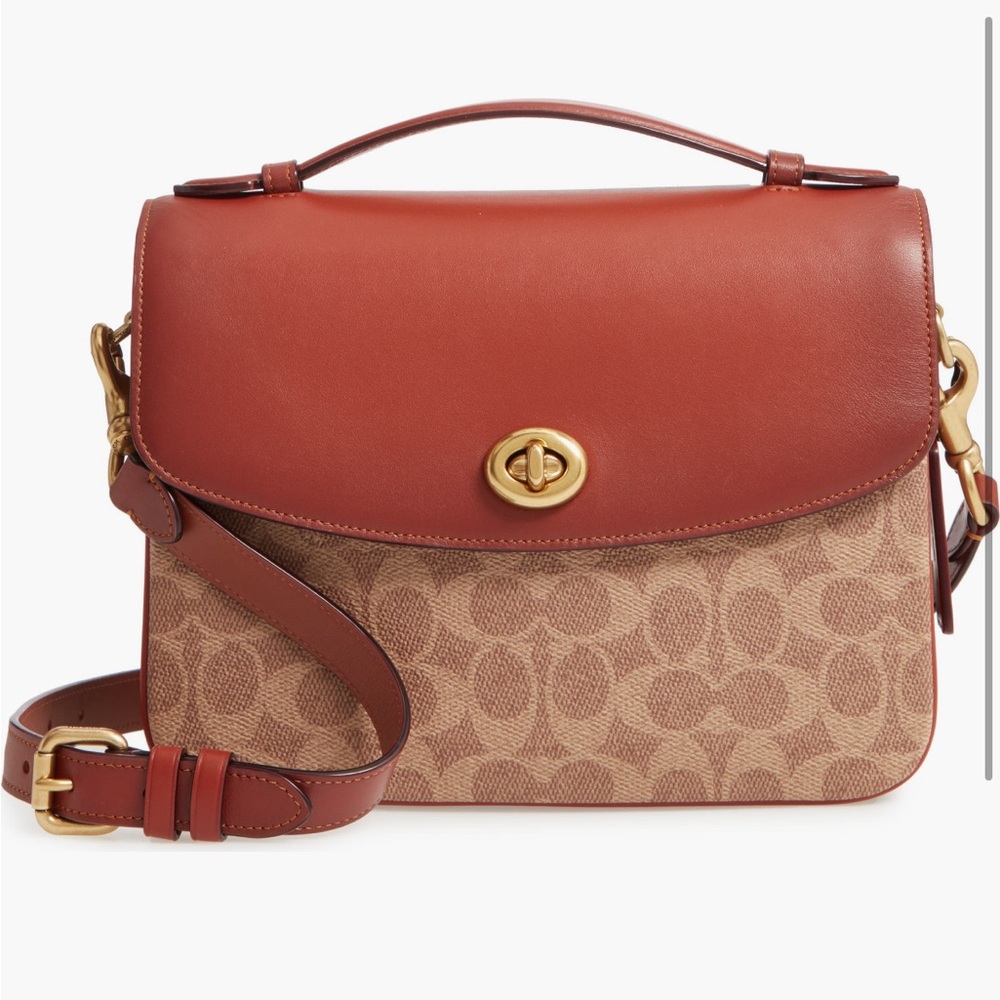 New Coach Chaise leather Canvas signature crossbody Bag tan rust 3 compartment